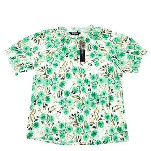 NEW Allegra K Women’s Floral Blouse Shirt Top Green White Gold Size Medium